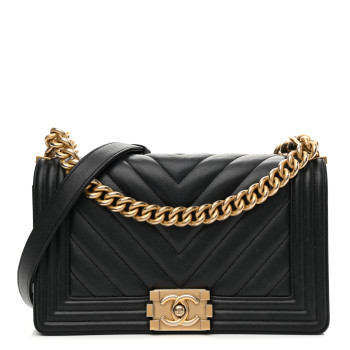 Chanel Calfskin Chevron quilted medium boy flap blac